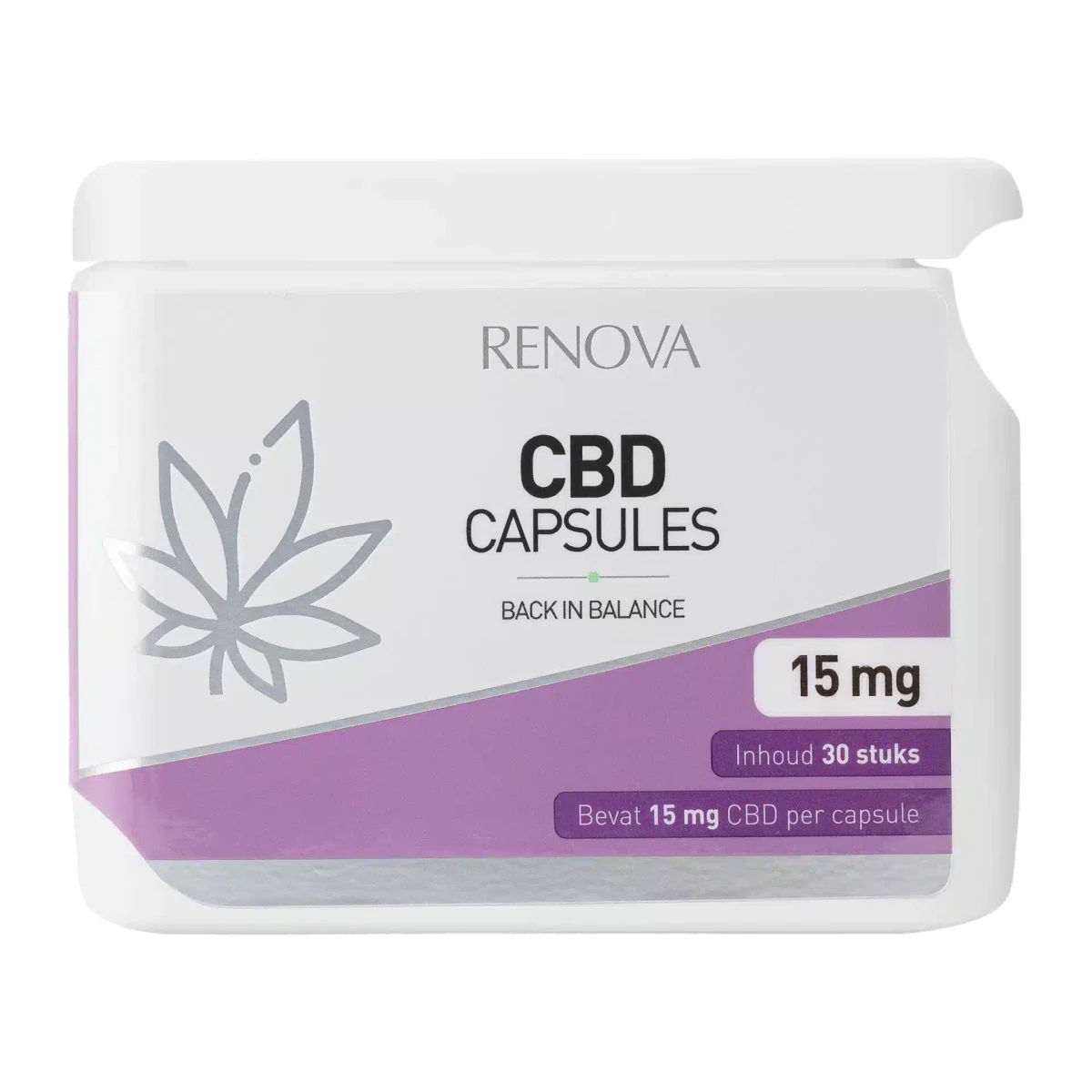 Packaging of Renova CBD capsules 15 mg